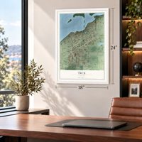 Tice, Florida map, 18 x 24 inch print in a white frame in a home office