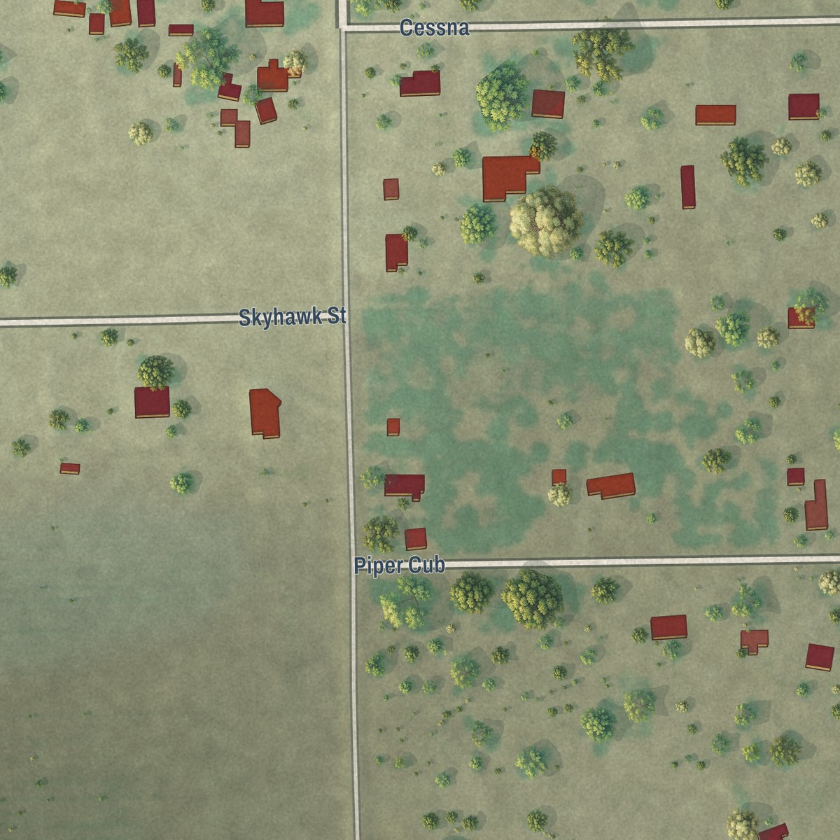 Second close-up of the map of Tierra Verde, Texas print showing more streets and buildings