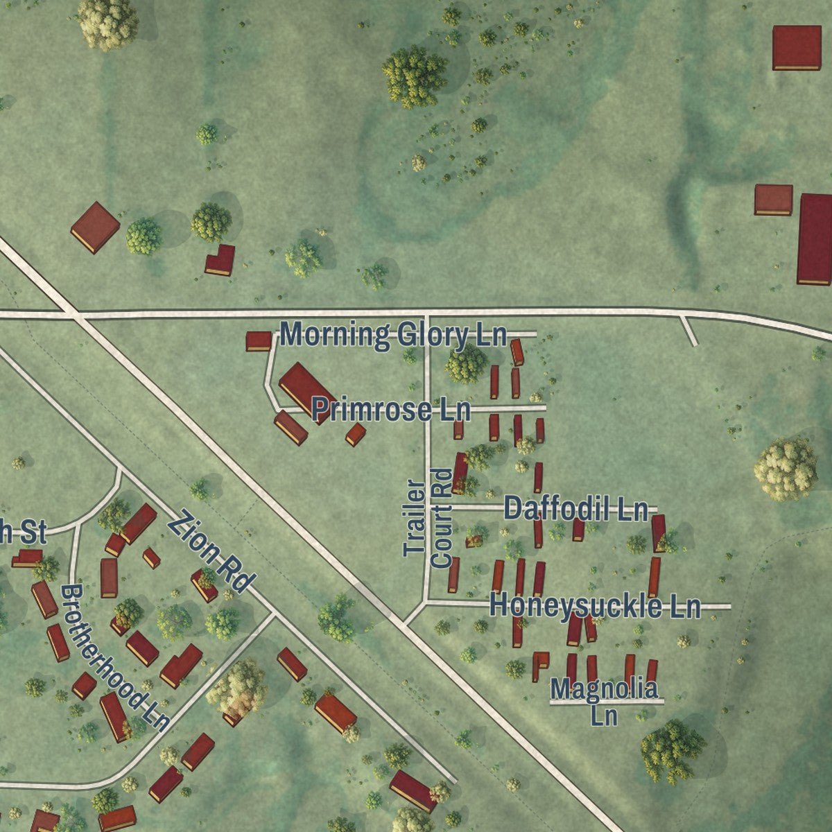 Second close-up of the map of Tigerton, Wisconsin print showing more streets and buildings