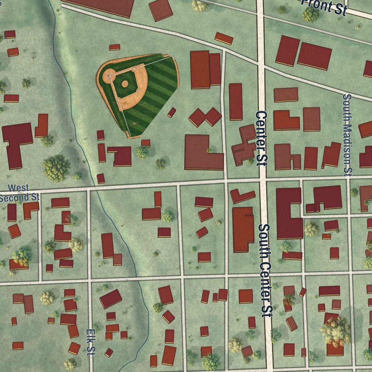 Second close-up of the map of Tilden, Nebraska print showing more streets and buildings