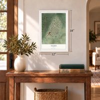 Tilden, Texas map, 12 x 18 inch print in a white frame in an entryway