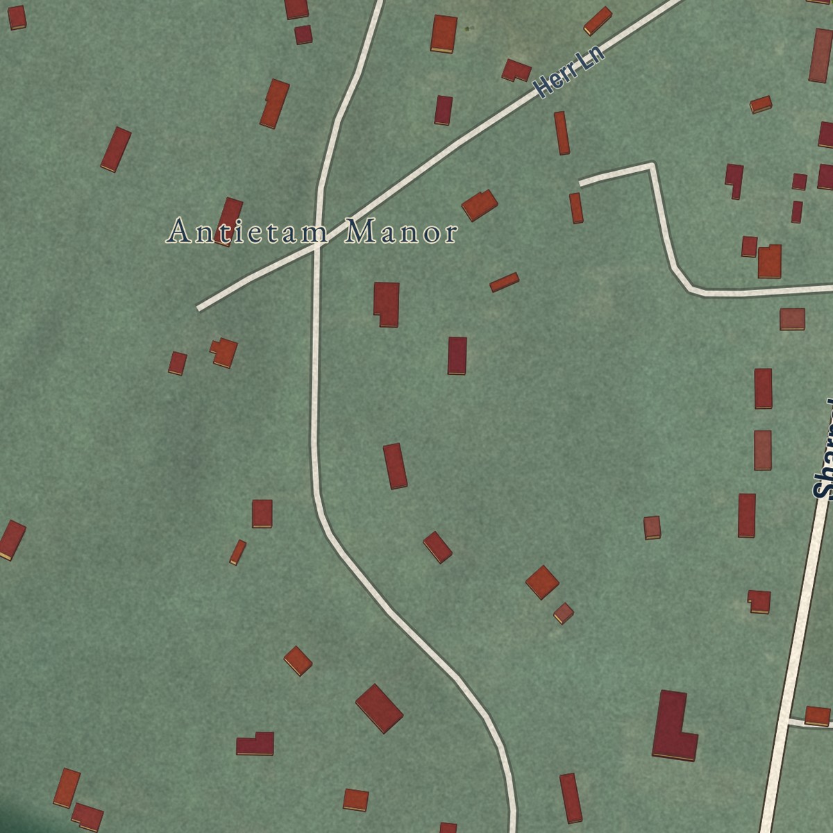Second close-up of the map of Tilghmanton, Maryland print showing more streets and buildings
