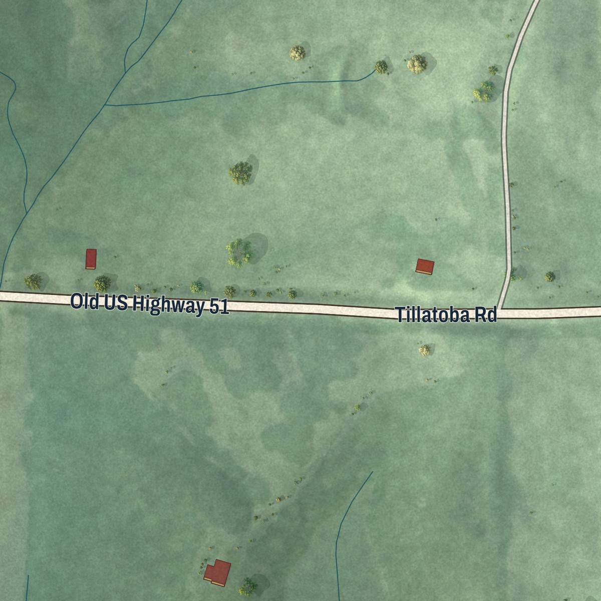 Second close-up of the map of Tillatoba, Mississippi print showing more streets and buildings