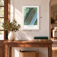 Tiltonsville, Ohio map, 12 x 18 inch print in a white frame in an entryway