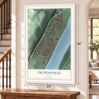 Tiltonsville, Ohio map, 24 x 36 inch print in a white frame by a staircase
