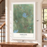 Timnath, Colorado map, 24 x 36 inch print in a white frame by a staircase