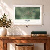 Timpson, Texas map, 12 x 18 inch print in a white frame in an entryway