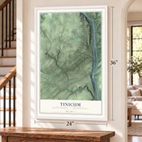Tinicum, Bucks County, Pennsylvania map, 24 x 36 inch print in a white frame by a staircase