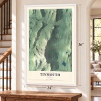 Tinmouth, Vermont map, 24 x 36 inch print in a white frame by a staircase