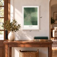 Tintah, Minnesota map, 12 x 18 inch print in a white frame in an entryway