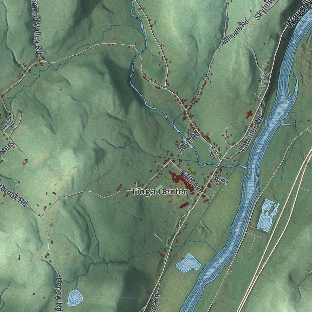 Second close-up of the map of Tioga, New York print showing more streets and buildings