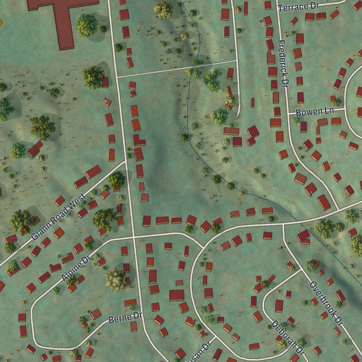 Second close-up of the map of Tioga Terrace, New York print showing more streets and buildings