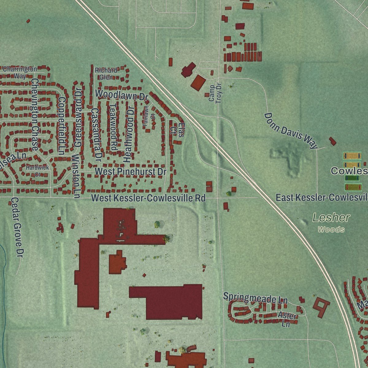 Second close-up of the map of Tipp City, Ohio print showing more streets and buildings