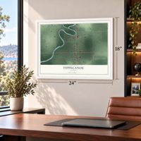 Tippecanoe, Indiana map, 18 x 24 inch print in a white frame in a home office