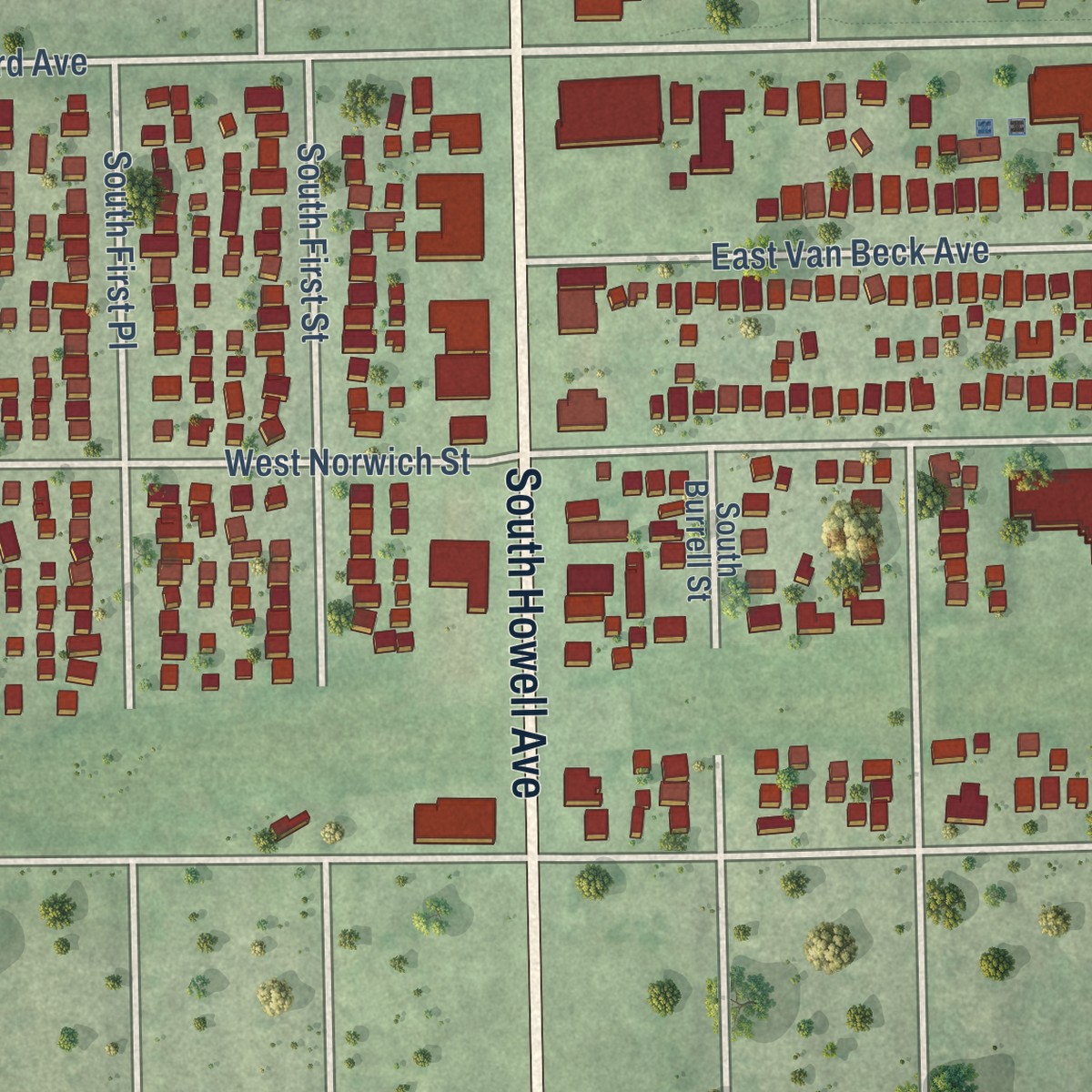 Second close-up of the map of Tippecanoe, Wisconsin print showing more streets and buildings