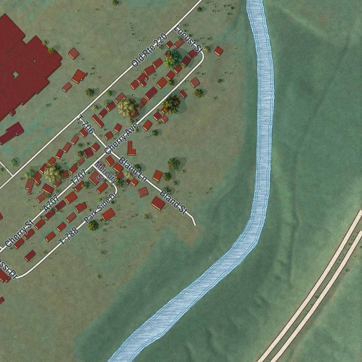 Second close-up of the map of Tipton, Pennsylvania print showing more streets and buildings