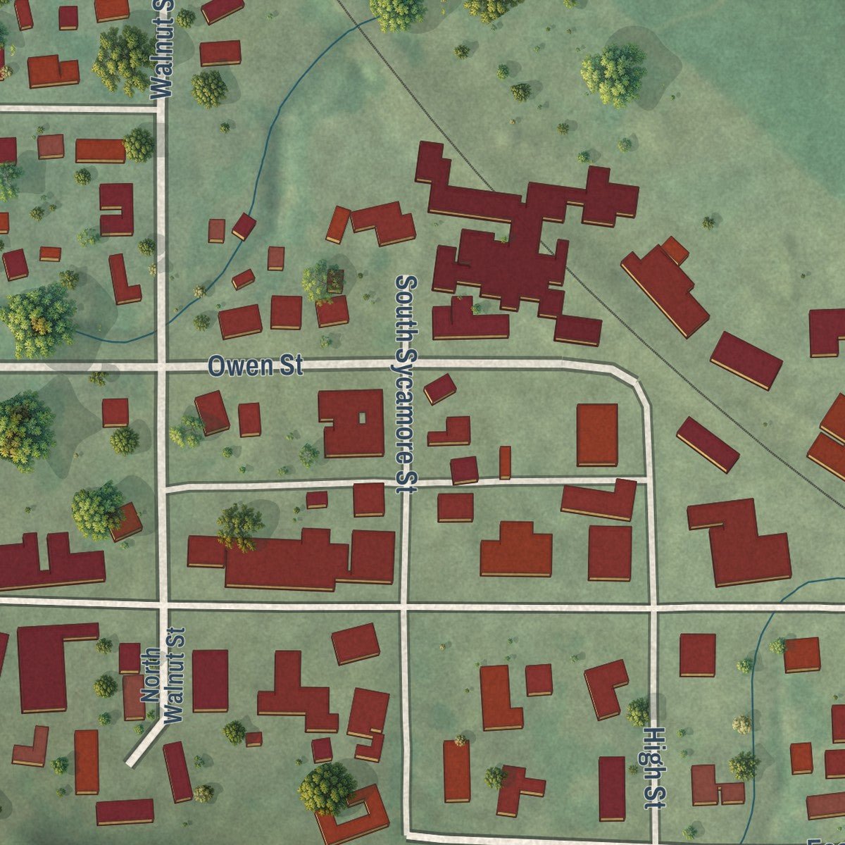 Second close-up of the map of Tiskilwa, Illinois print showing more streets and buildings