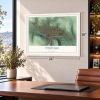Titusville, Pennsylvania map, 18 x 24 inch print in a white frame in a home office