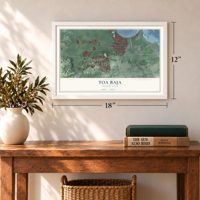 Toa Baja, Puerto Rico map, 12 x 18 inch print in a white frame in an entryway