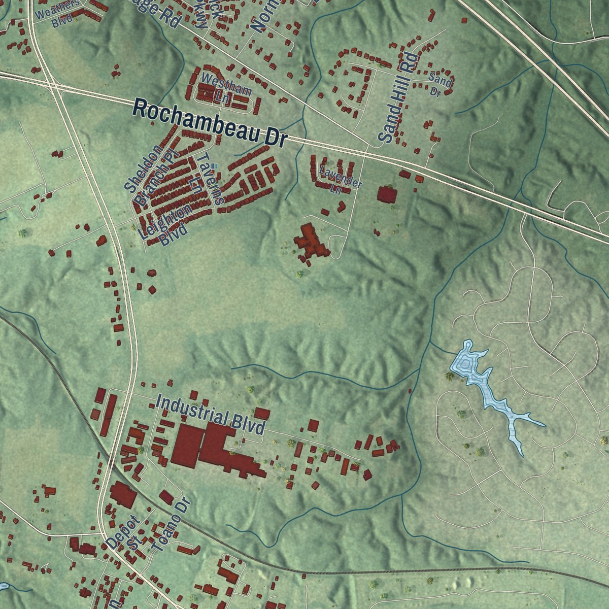 Second close-up of the map of Toano, Virginia print showing more streets and buildings