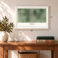 Tocsin, Indiana map, 12 x 18 inch print in a white frame in an entryway