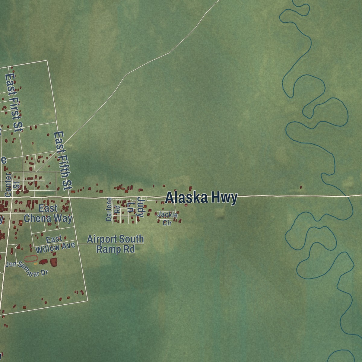 Second close-up of the map of Tok, Alaska print showing more streets and buildings