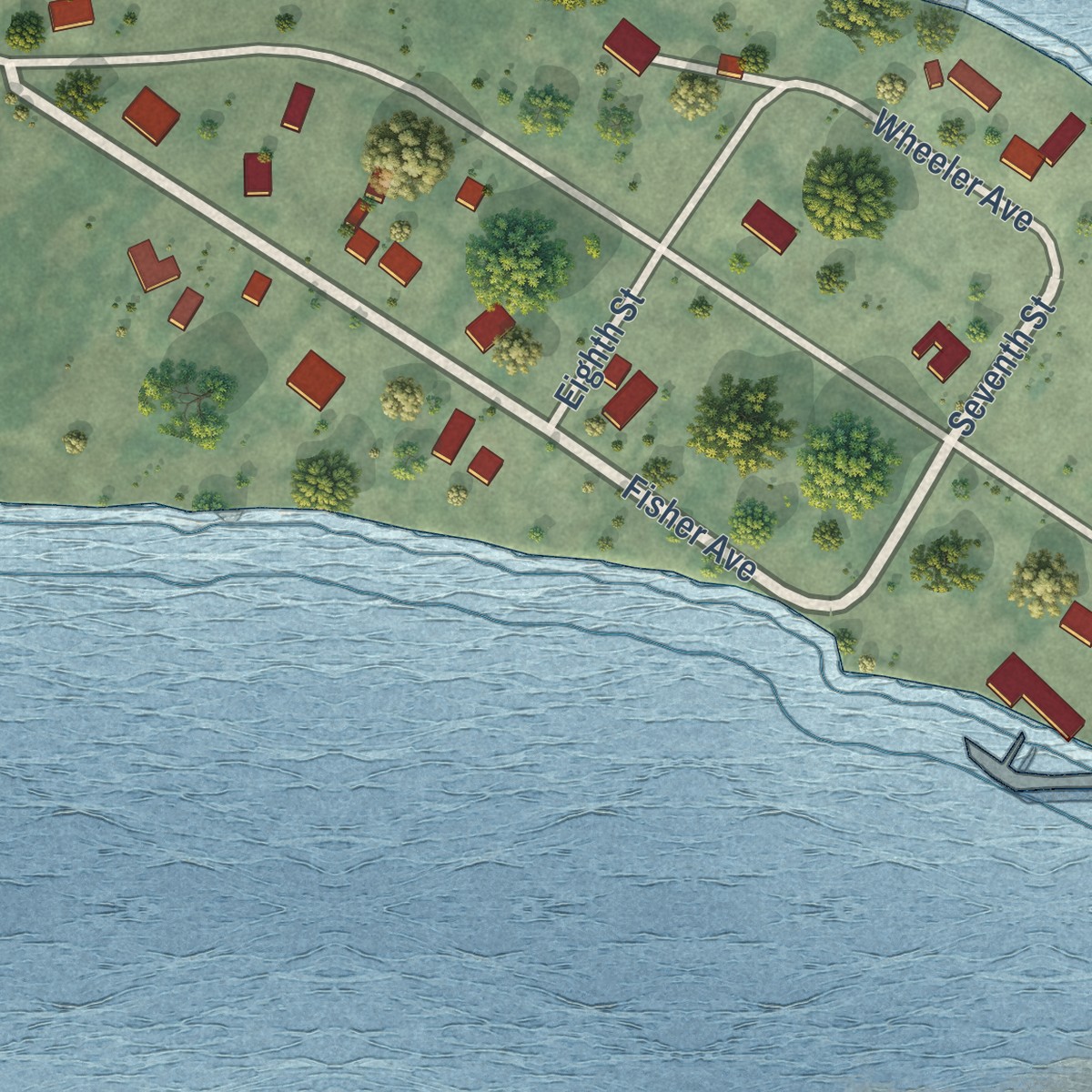Second close-up of the map of Tokeland, Washington print showing more streets and buildings