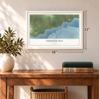 Toksook Bay, Alaska map, 12 x 18 inch print in a white frame in an entryway