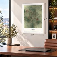 Tolar, Texas map, 18 x 24 inch print in a white frame in a home office