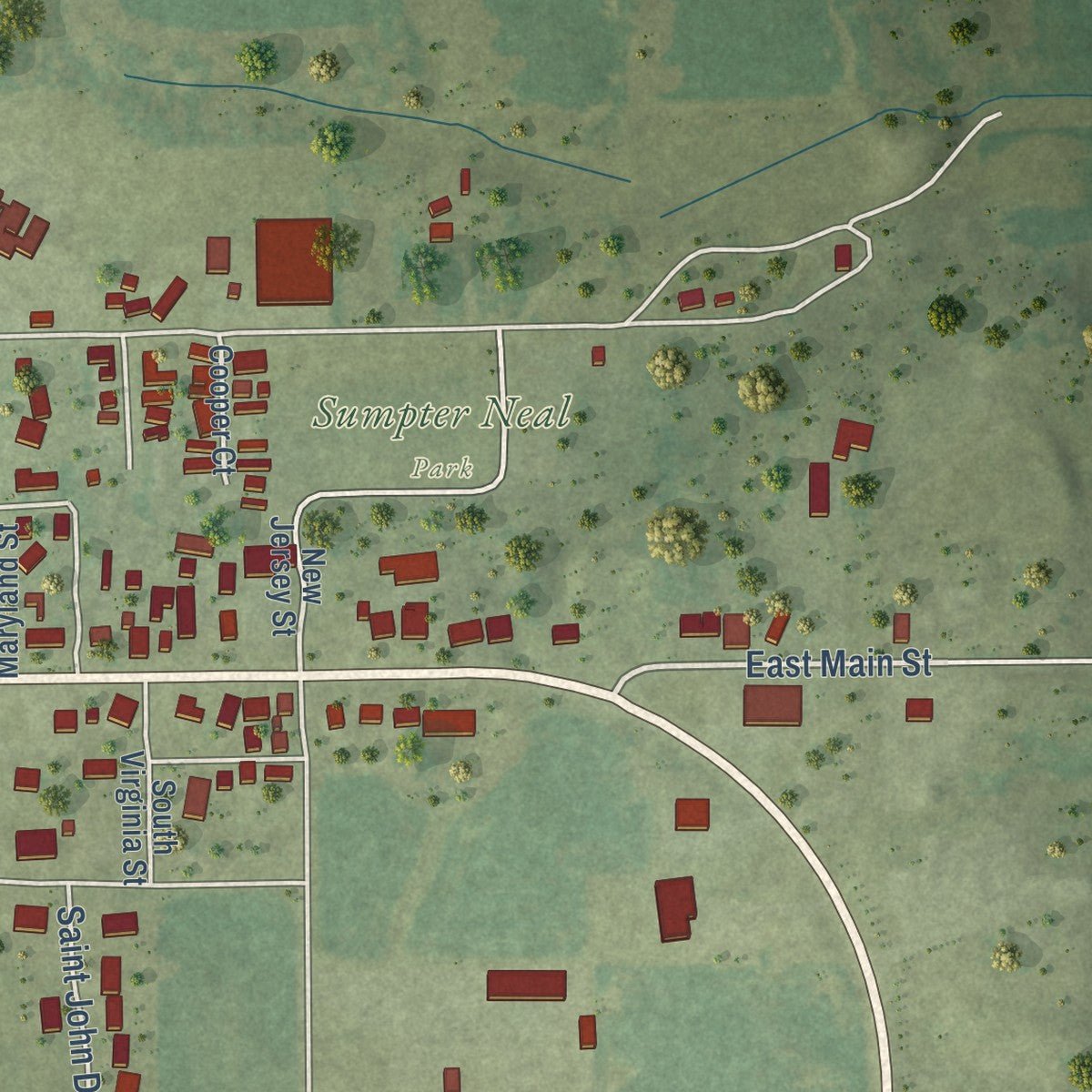 Second close-up of the map of Toledo, Illinois print showing more streets and buildings
