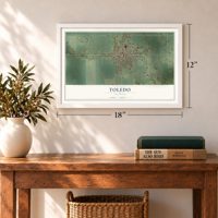 Toledo, Illinois map, 12 x 18 inch print in a white frame in an entryway