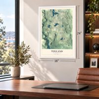 Tolland, Massachusetts map, 18 x 24 inch print in a white frame in a home office