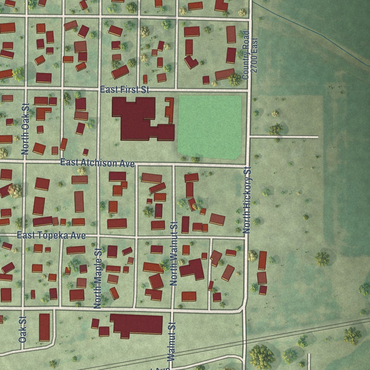 Second close-up of the map of Toluca, Illinois print showing more streets and buildings