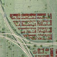 Second close-up of the map of Toluca Lake, California print showing more streets and buildings