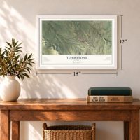 Tombstone, Arizona map, 12 x 18 inch print in a white frame in an entryway