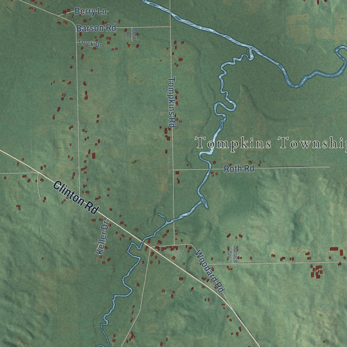 Second close-up of the map of Tompkins, Michigan print showing more streets and buildings