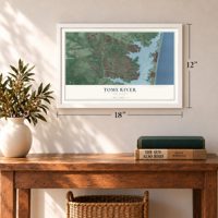 Toms River, New Jersey map, 12 x 18 inch print in a white frame in an entryway