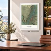 Tonasket, Washington map, 18 x 24 inch print in a white frame in a home office