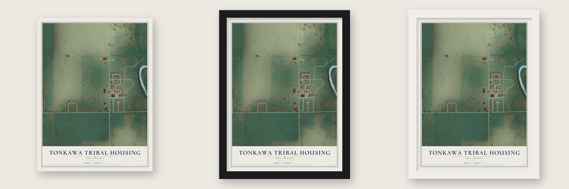 Tonkawa Tribal Housing, Oklahoma map unframed, in a black wood frame and in a white wood frame