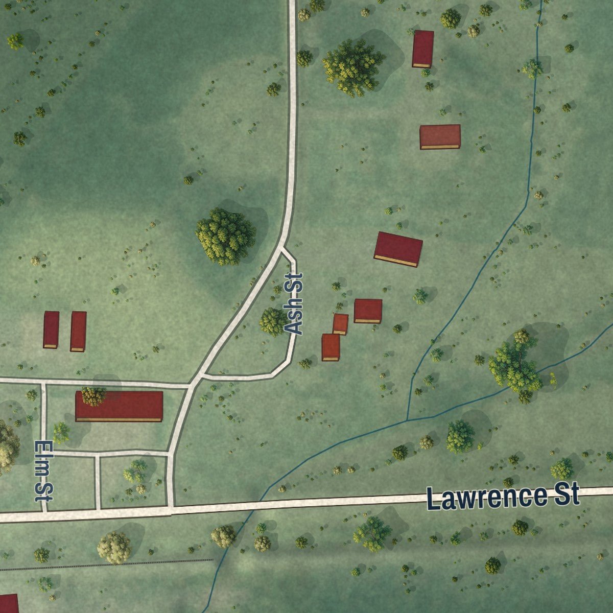 Second close-up of the map of Tony, Wisconsin print showing more streets and buildings