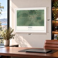 Tony, Wisconsin map, 18 x 24 inch print in a white frame in a home office