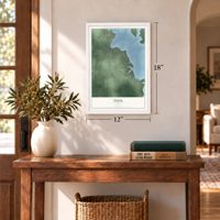 Tool, Texas map, 12 x 18 inch print in a white frame in an entryway