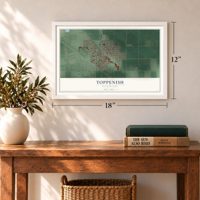 Toppenish, Washington map, 12 x 18 inch print in a white frame in an entryway