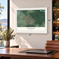 Toppenish, Washington map, 18 x 24 inch print in a white frame in a home office