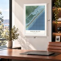 Topsail Beach, North Carolina map, 18 x 24 inch print in a white frame in a home office