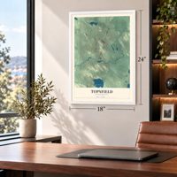 Topsfield, Massachusetts map, 18 x 24 inch print in a white frame in a home office