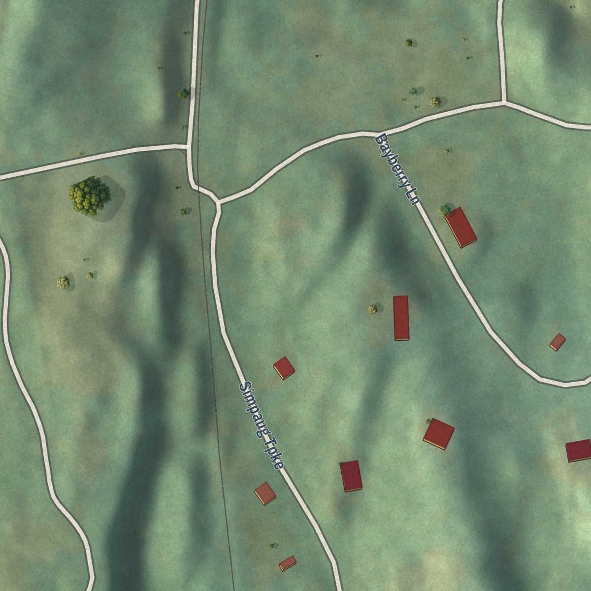 Second close-up of the map of Topstone, Connecticut print showing more streets and buildings