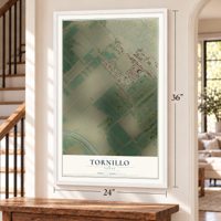 Tornillo, Texas map, 24 x 36 inch print in a white frame by a staircase