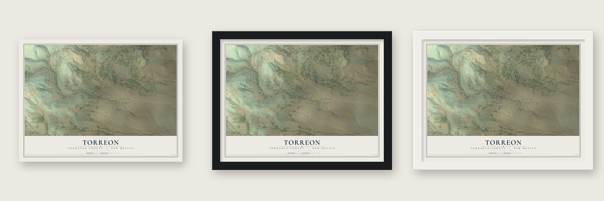 Torreon, New Mexico map unframed, in a black wood frame and in a white wood frame