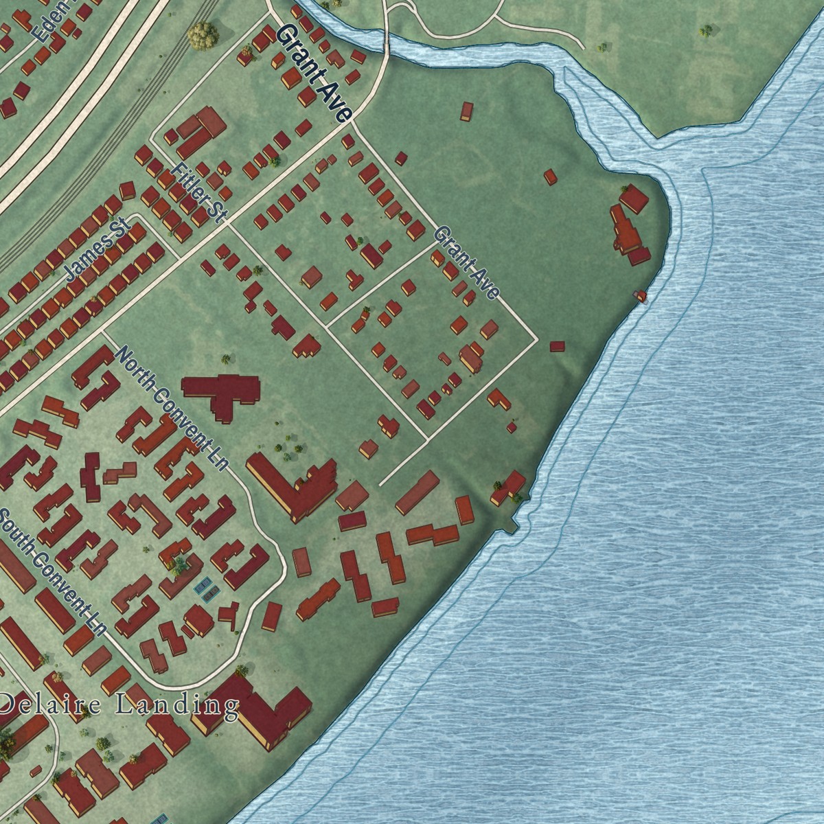 Second close-up of the map of Torresdale, Pennsylvania print showing more streets and buildings